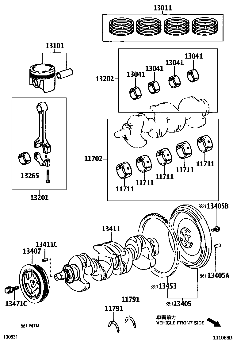 Toyota COROLLA Crankshaft & Piston EPC diagram — 131068B