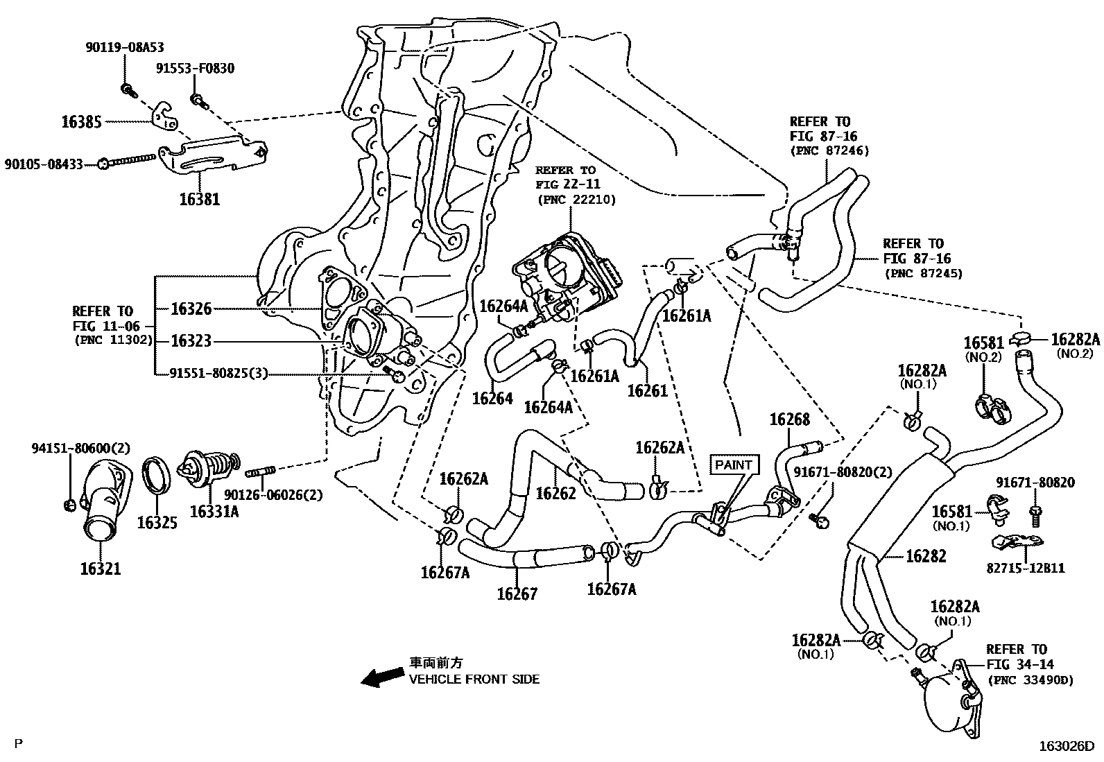 Toyota COROLLA RADIATOR & WATER OUTLET EPC diagram — 163026D