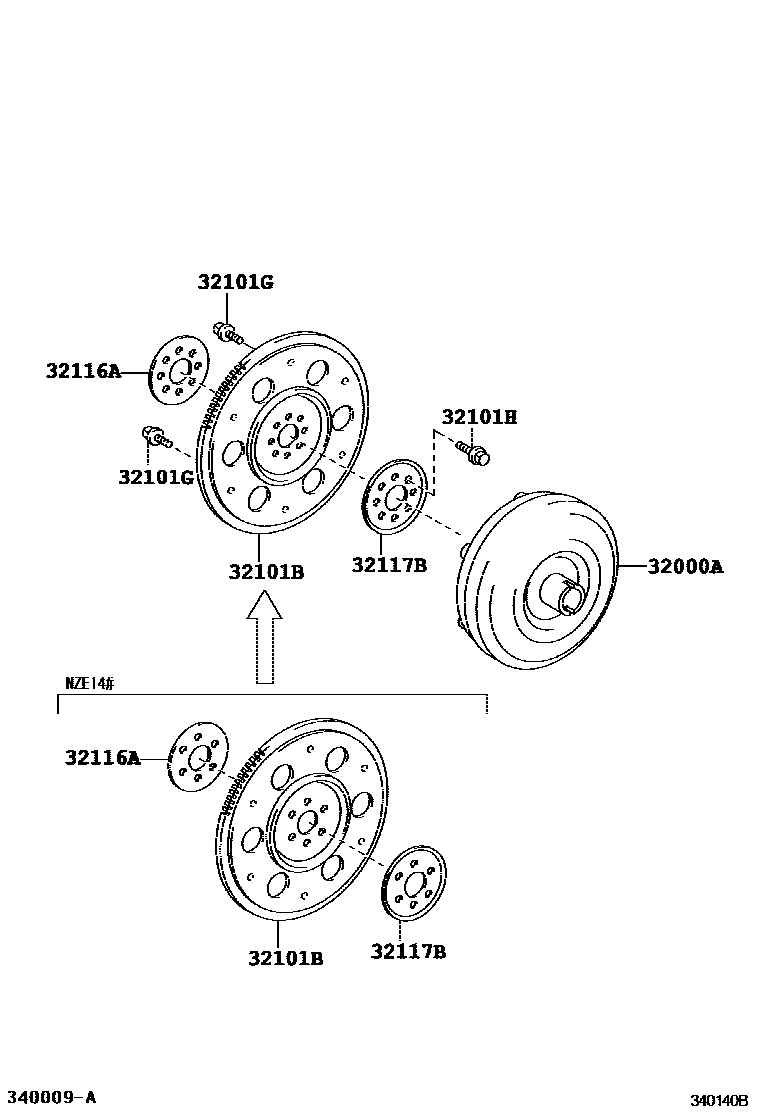Toyota COROLLA 变矩器、前油泵(CVT) EPC diagram — 340140B