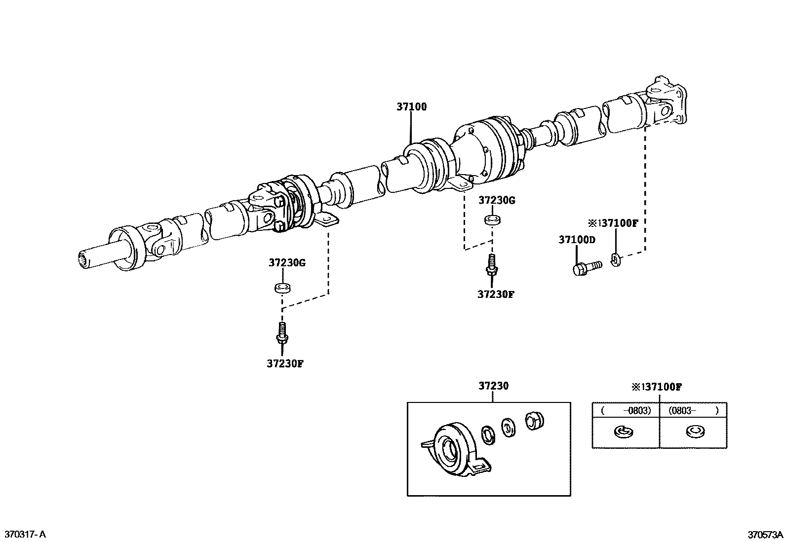 Toyota COROLLA Propeller Shaft & Universal Joint EPC diagram — 370573A