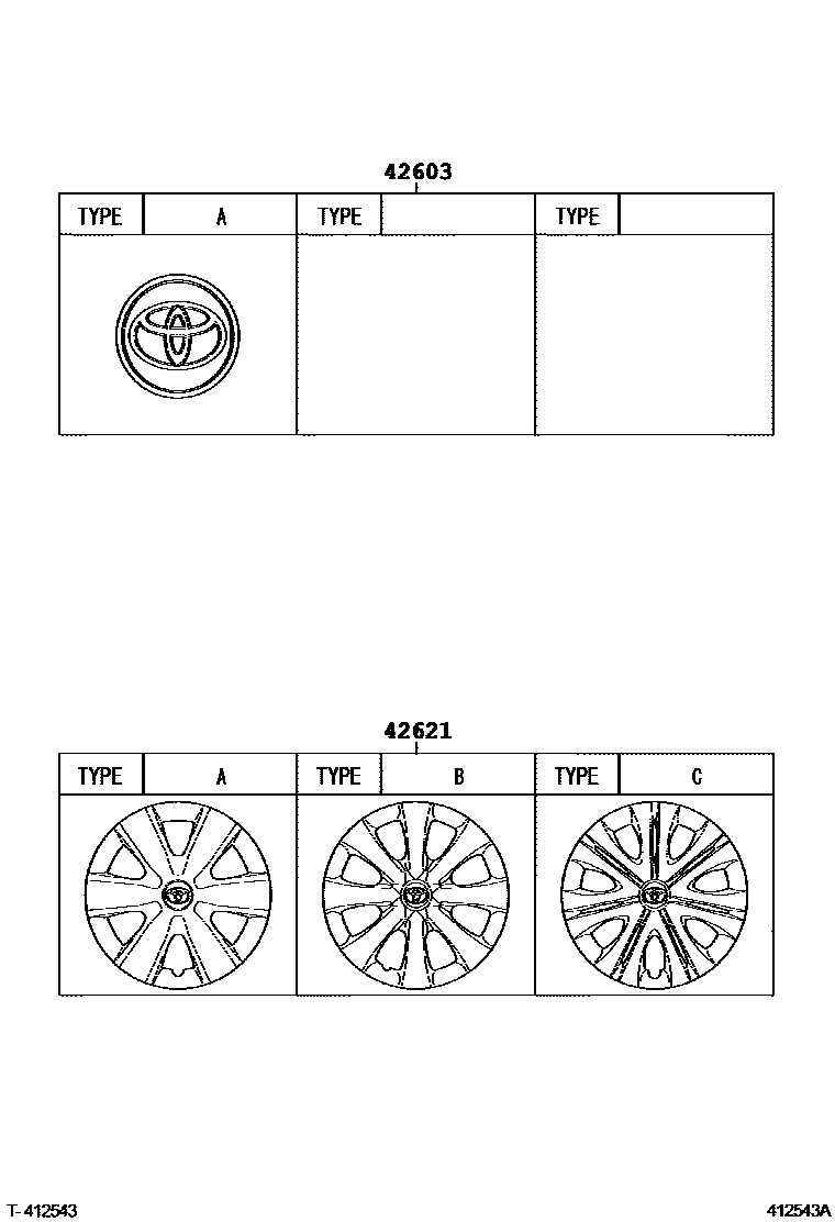 Toyota COROLLA 车轮和车轮盖 EPC diagram — 412543A