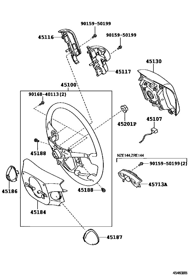 Toyota COROLLA Steering Wheel EPC diagram — 454638B