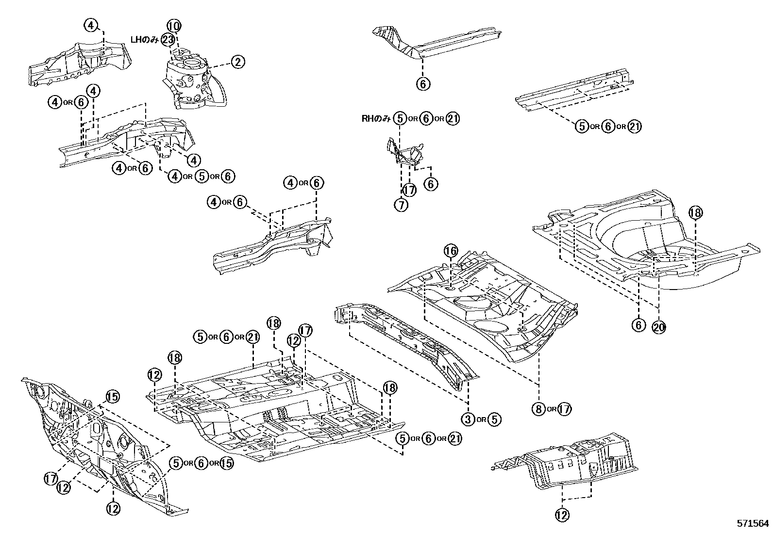 Toyota COROLLA hole plug EPC diagram — 571564