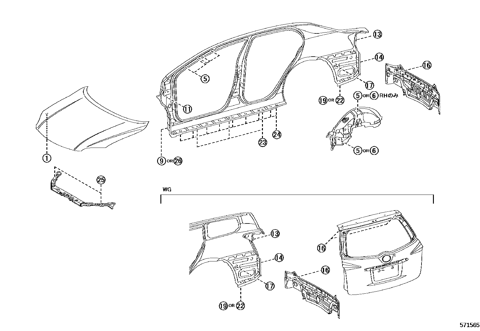 Toyota COROLLA hole plug EPC diagram — 571565