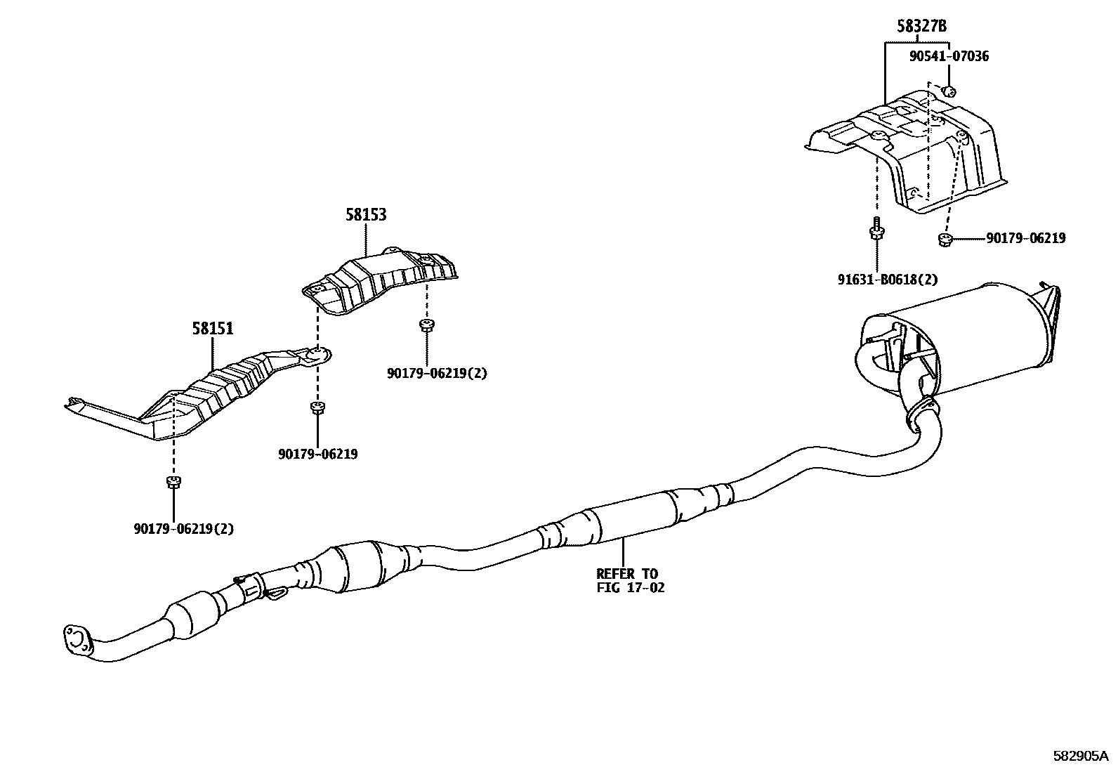 Toyota COROLLA 地板隔热垫 EPC diagram — 582905A