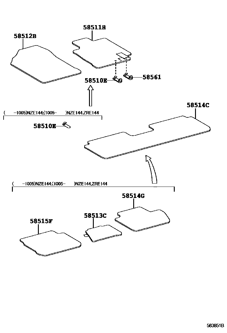 Toyota COROLLA 地板垫和地毯 EPC diagram — 583851B