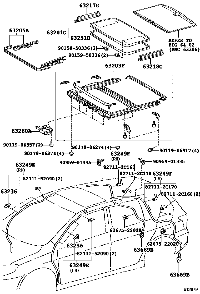 Toyota COROLLA 天窗板和背窗玻璃 EPC diagram — 612679A