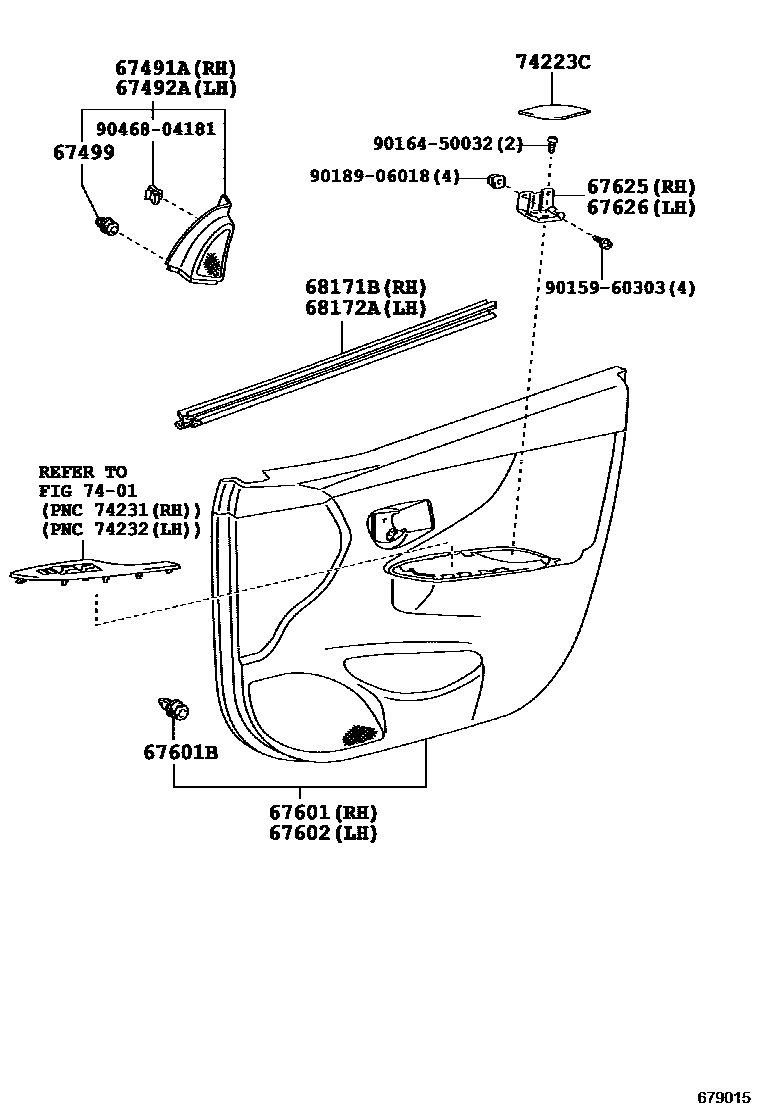 Toyota COROLLA 前门板和前门玻璃 EPC diagram — 679015