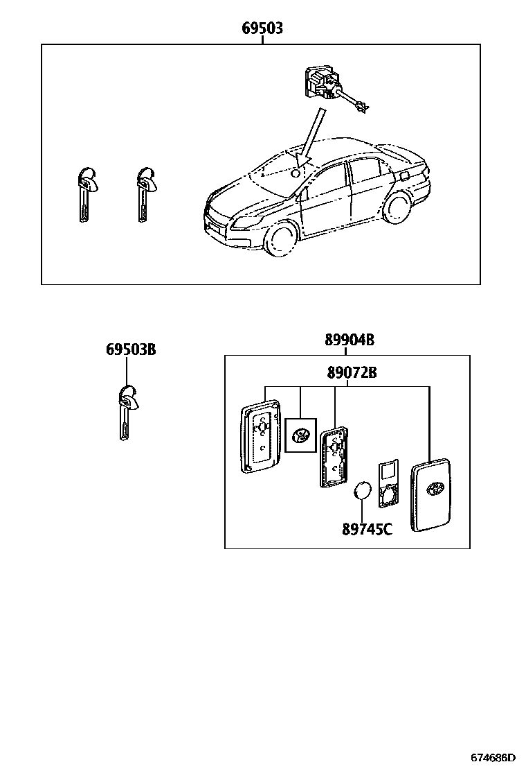 Toyota COROLLA 锁芯组件 EPC diagram — 674686D