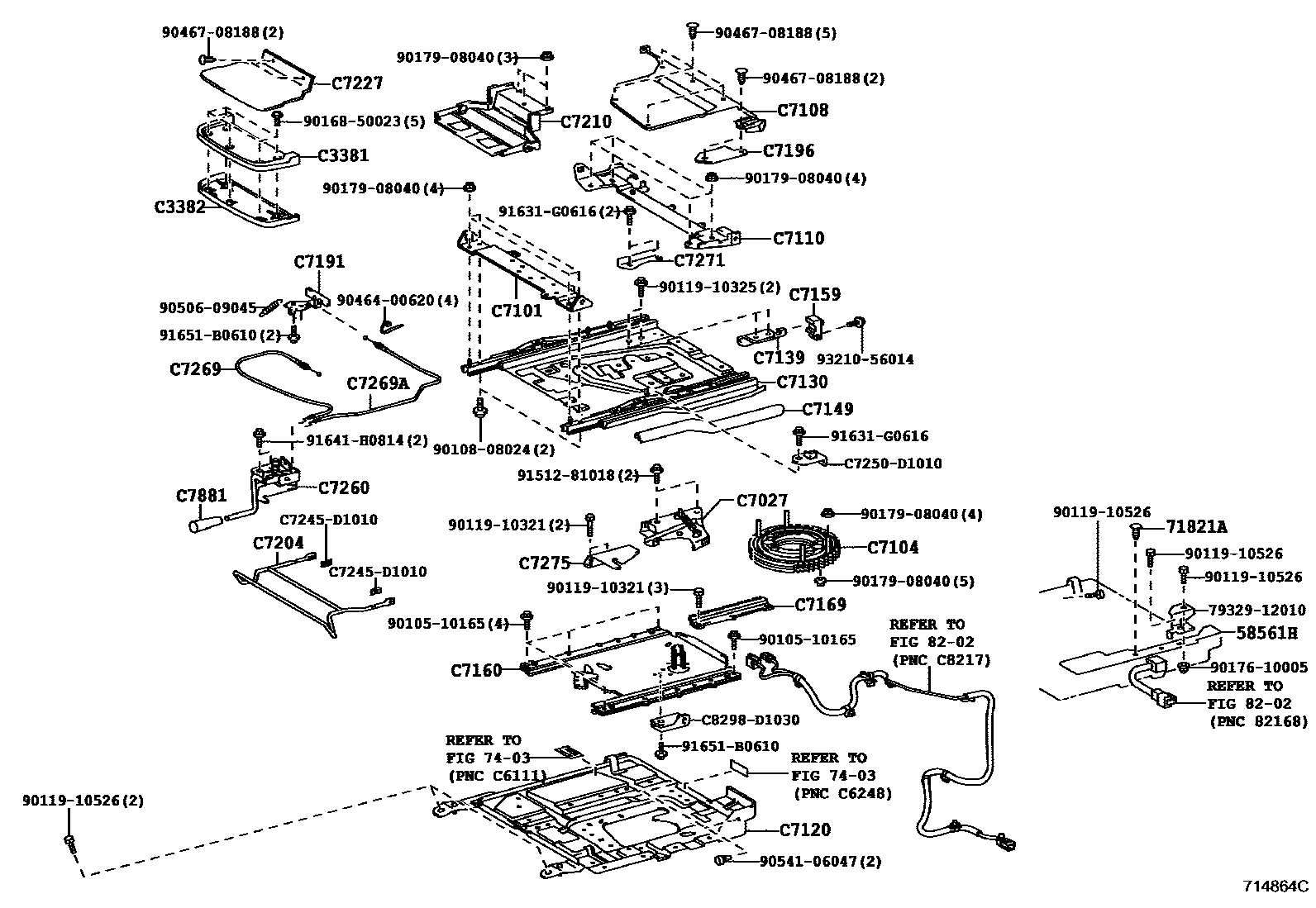 Toyota COROLLA 前排座椅和座椅滑轨 EPC diagram — 714864C