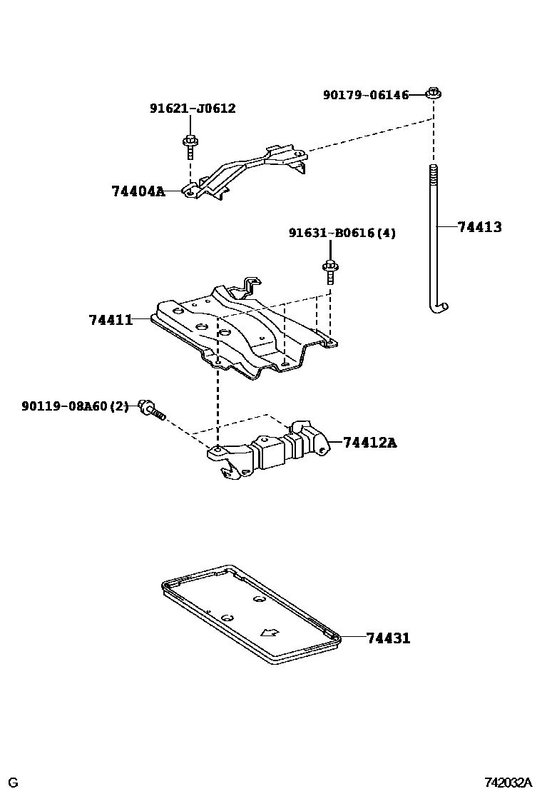 Toyota COROLLA battery holder EPC diagram — 742032A