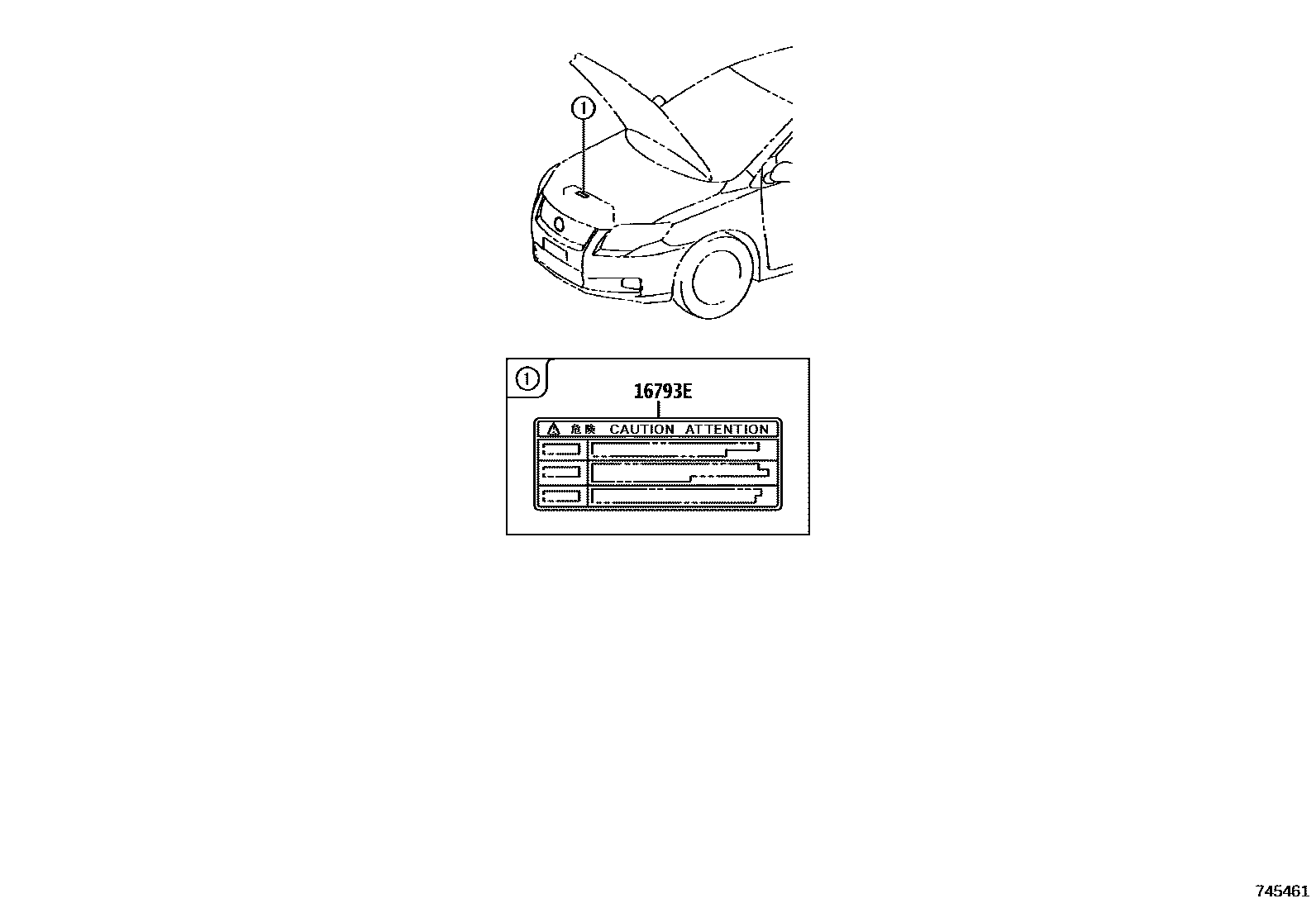 Toyota COROLLA 警示铭牌(车外和车内) EPC diagram — 745461