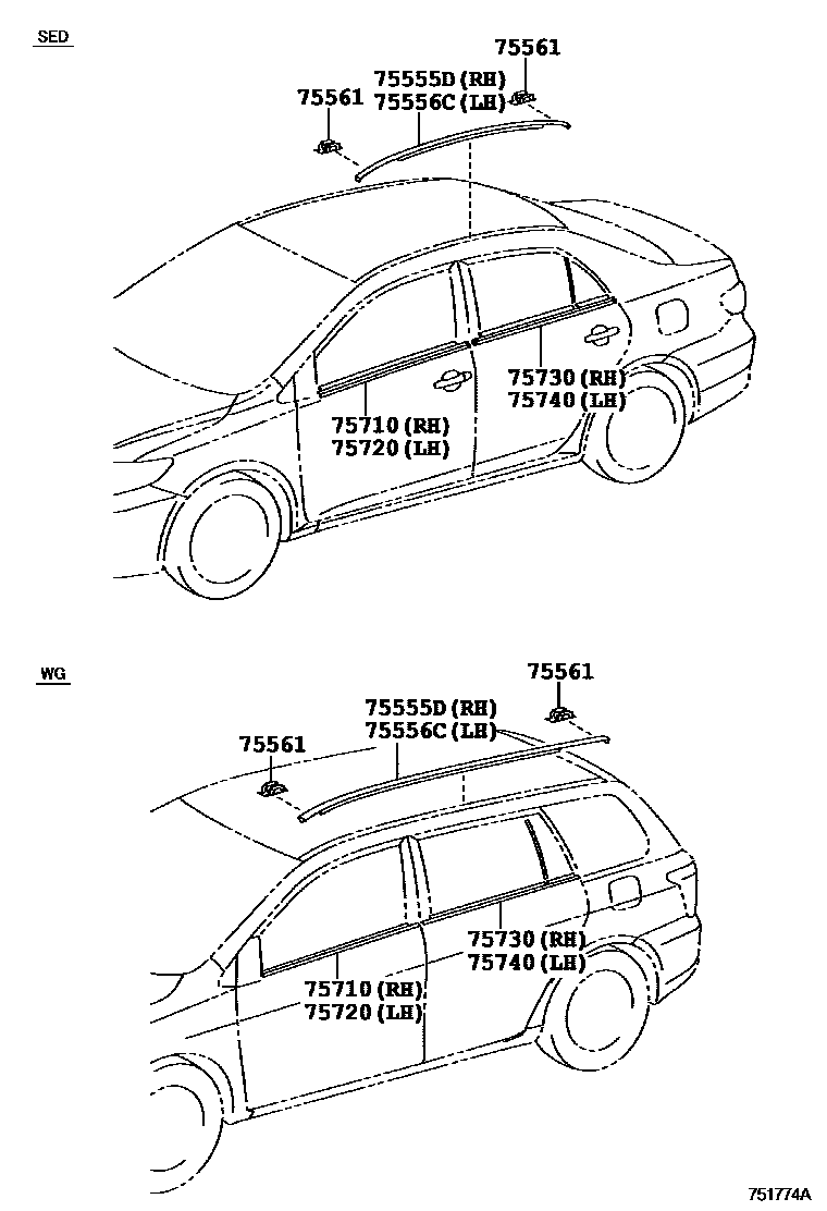 Toyota COROLLA 侧防护条 EPC diagram — 751774A