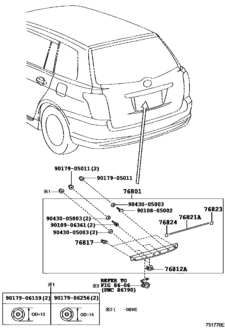 Toyota COROLLA 后防护条 EPC diagram — 751770E