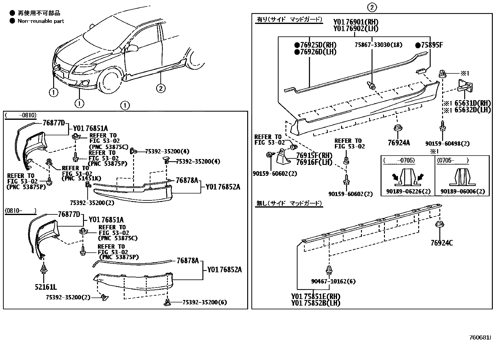 Toyota COROLLA 挡泥板和扰流板 EPC diagram — 760681I