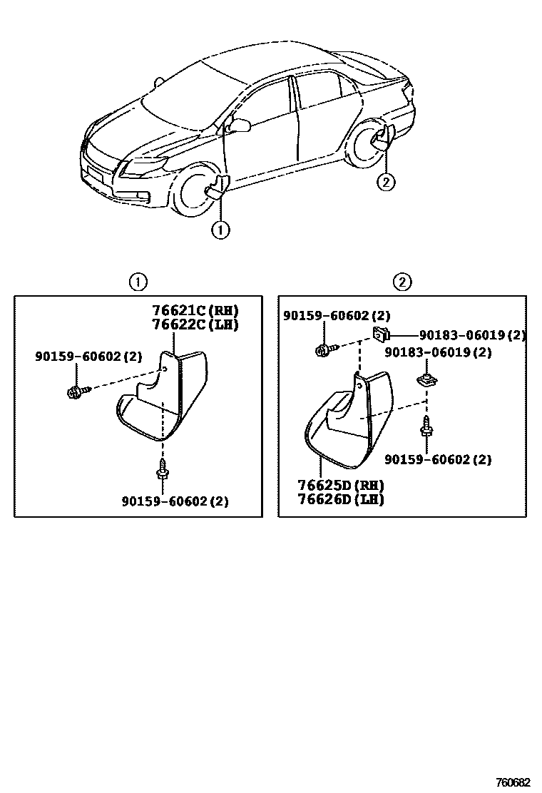Toyota COROLLA 挡泥板和扰流板 EPC diagram — 760682