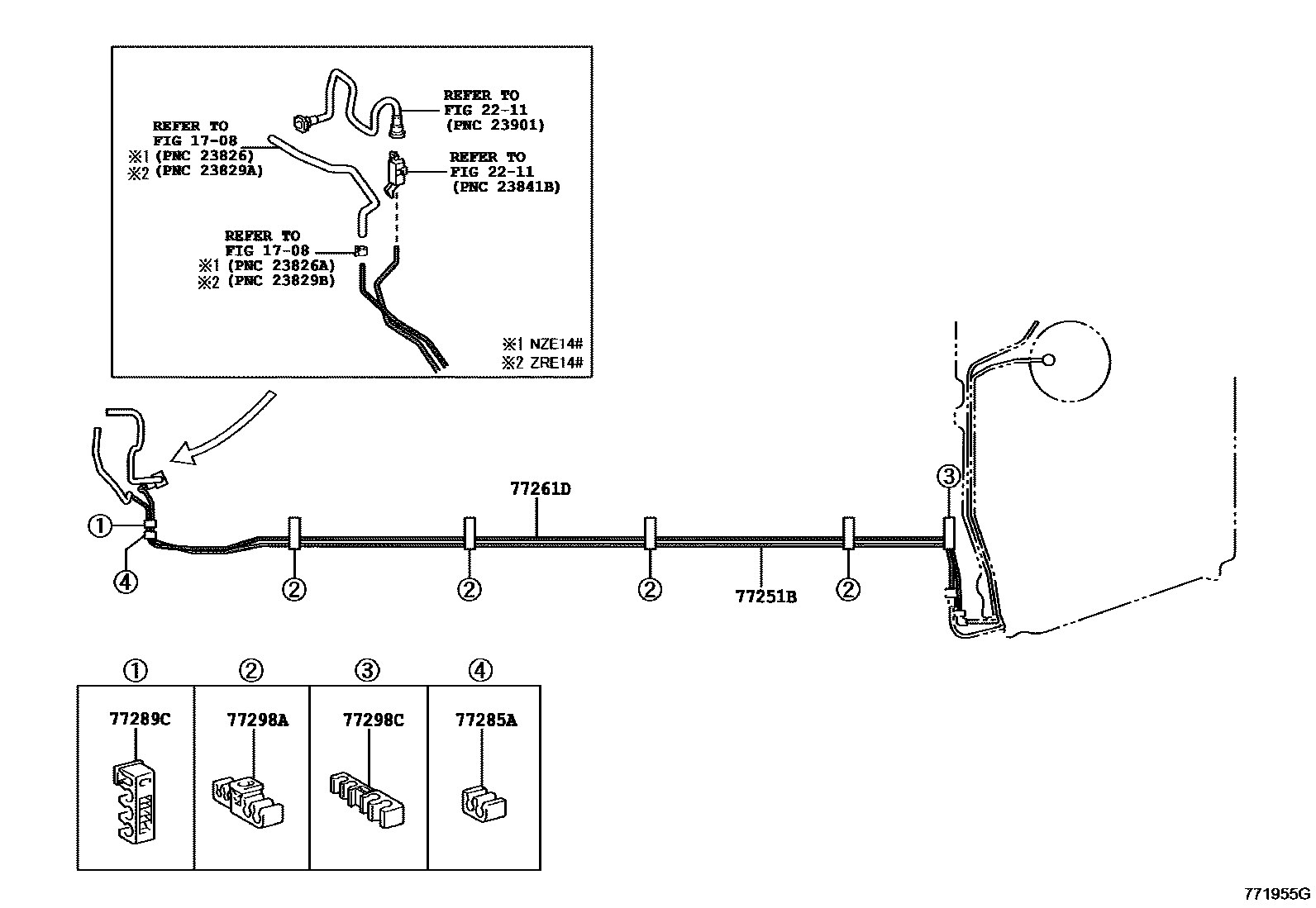 Toyota COROLLA 燃油箱和燃油管 EPC diagram — 771955G