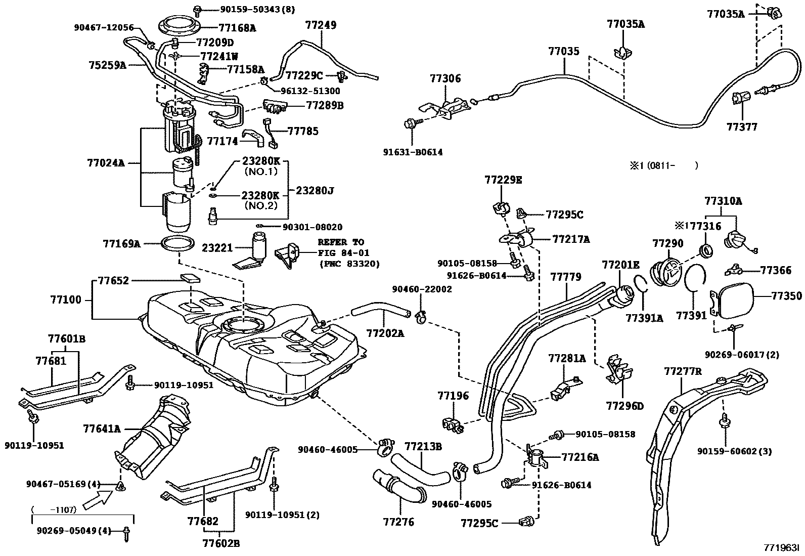 Toyota COROLLA 燃油箱和燃油管 EPC diagram — 771963I