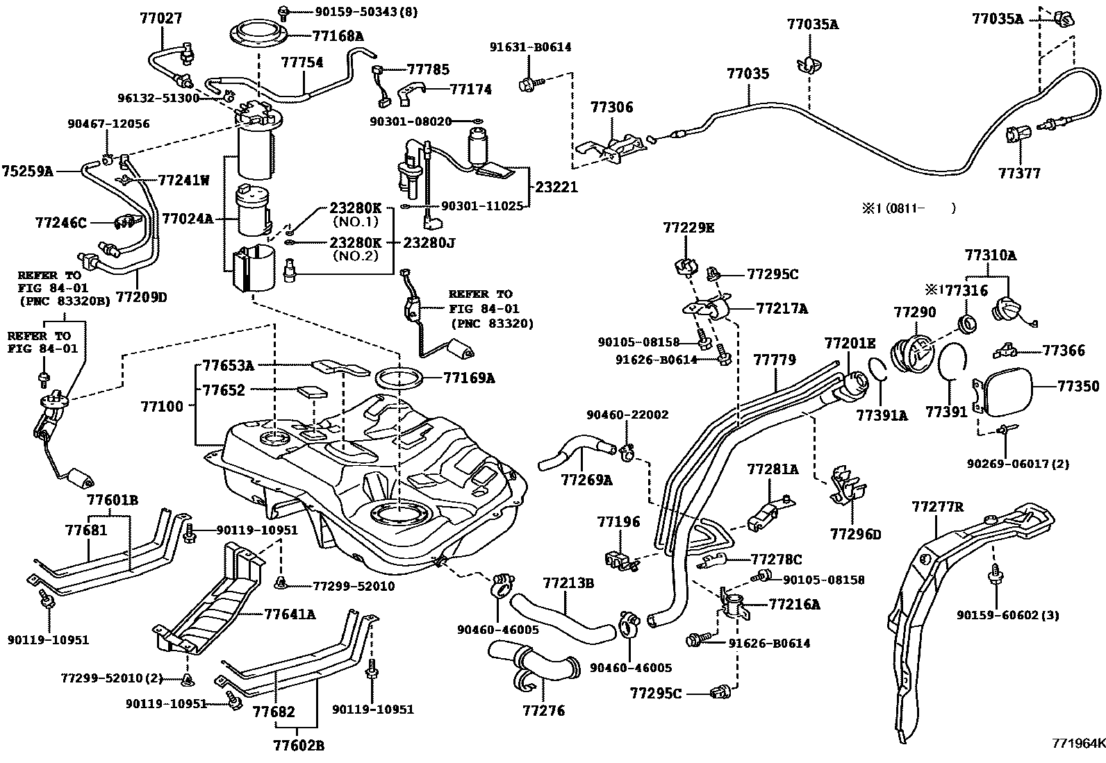 Toyota COROLLA 燃油箱和燃油管 EPC diagram — 771964K