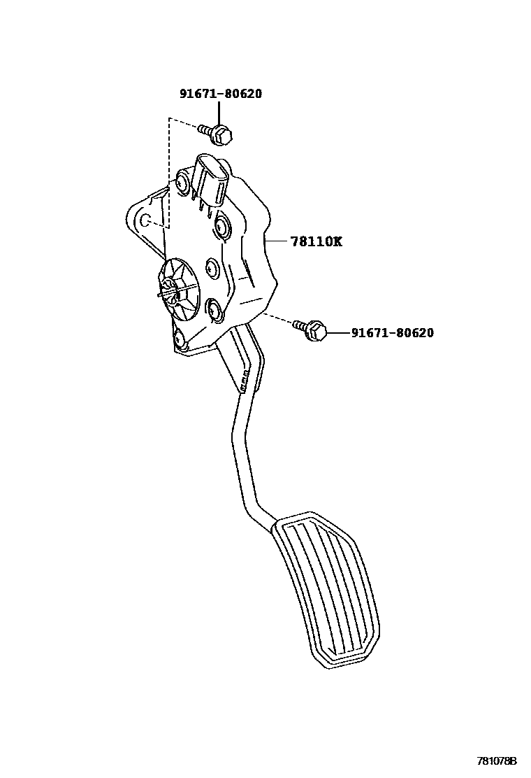 Toyota COROLLA accelerator pedal connecting rod EPC diagram — 781078B