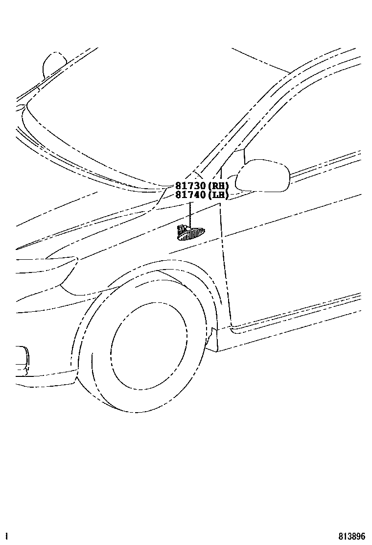 Toyota COROLLA Side Turn Signal & Outer Mirror Lamp EPC diagram — 813896
