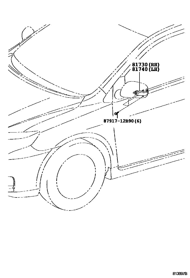 Toyota COROLLA Side Turn Signal & Outer Mirror Lamp EPC diagram — 813897B