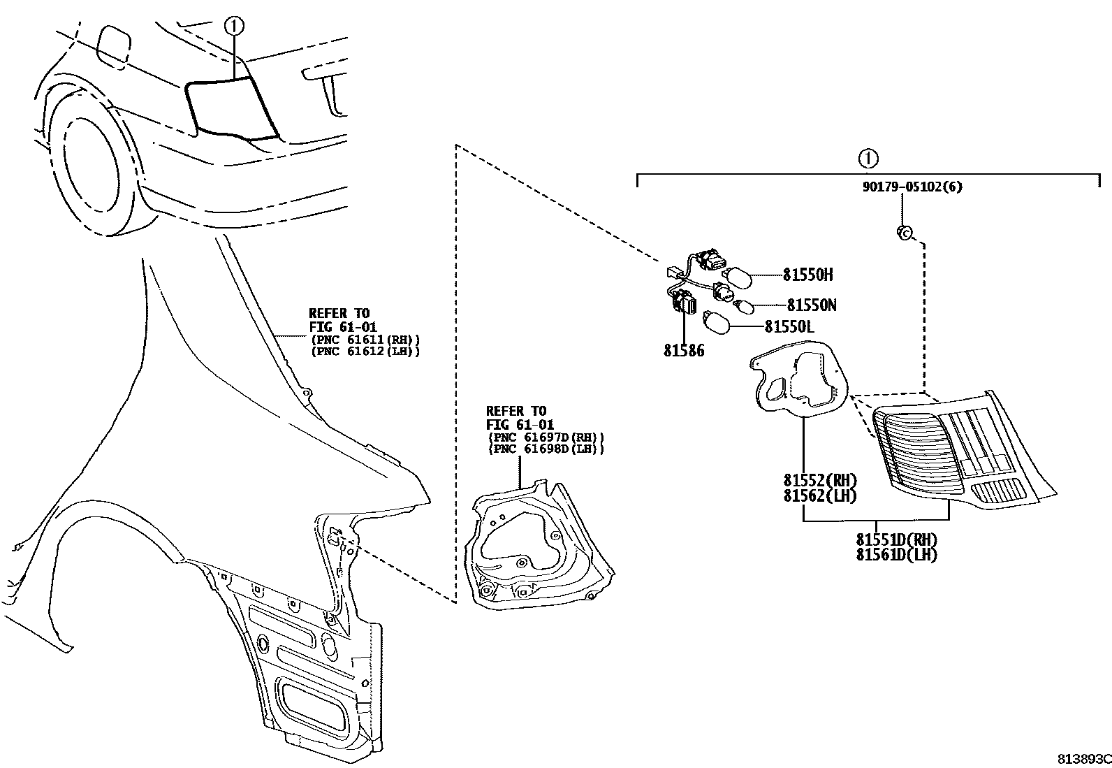 Toyota COROLLA 后组合灯 EPC diagram — 813893C