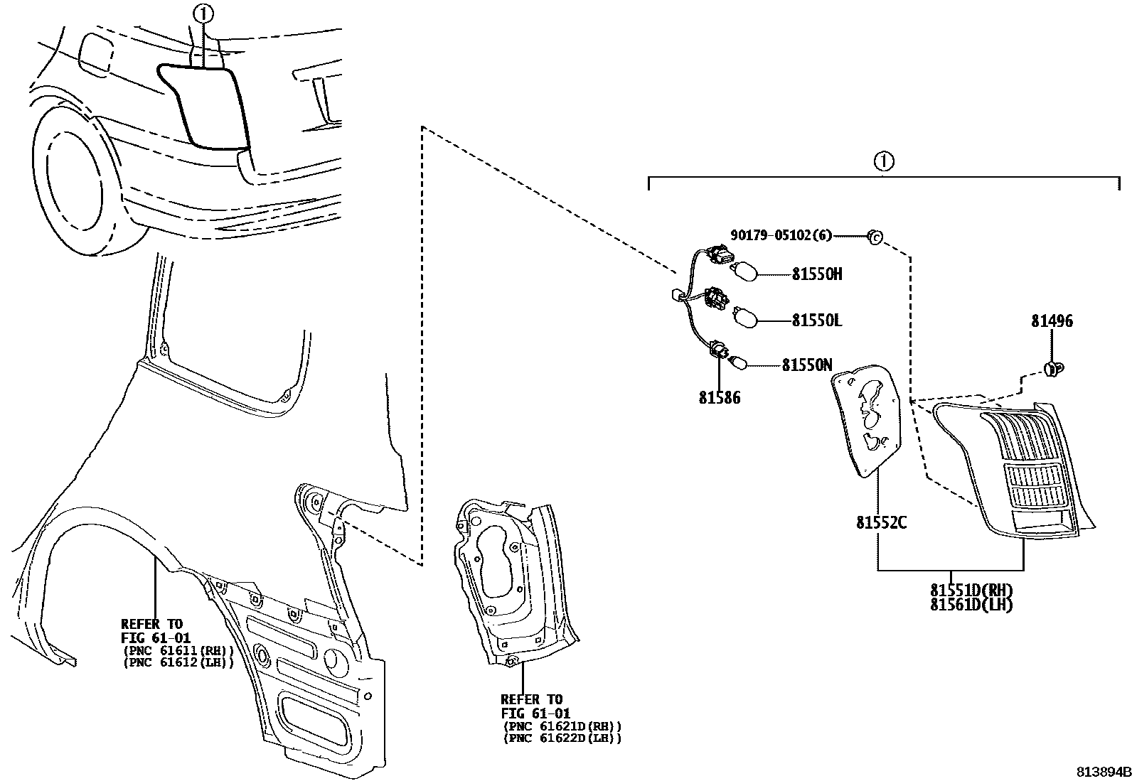Toyota COROLLA 后组合灯 EPC diagram — 813894B