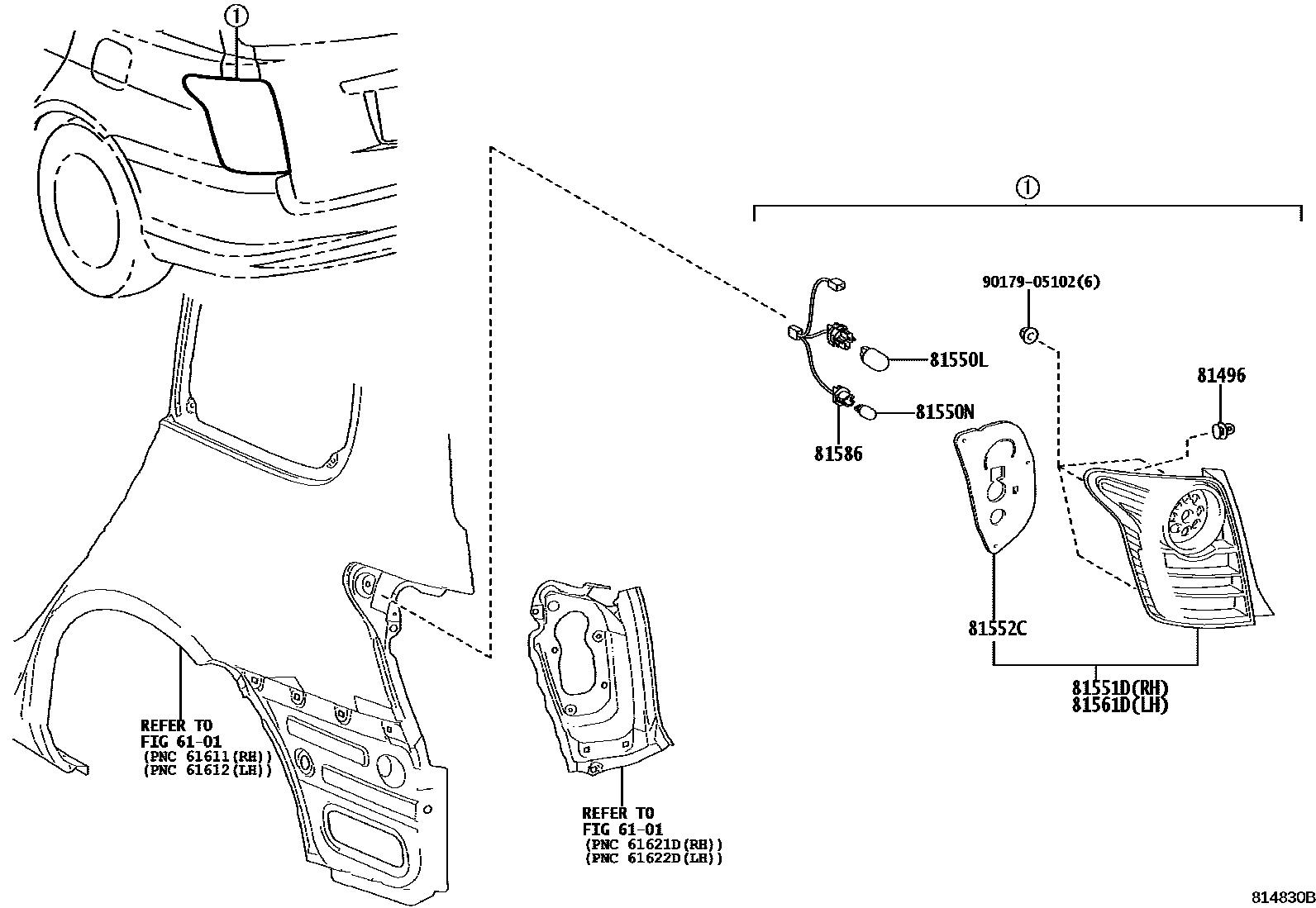Toyota COROLLA 后组合灯 EPC diagram — 814830B