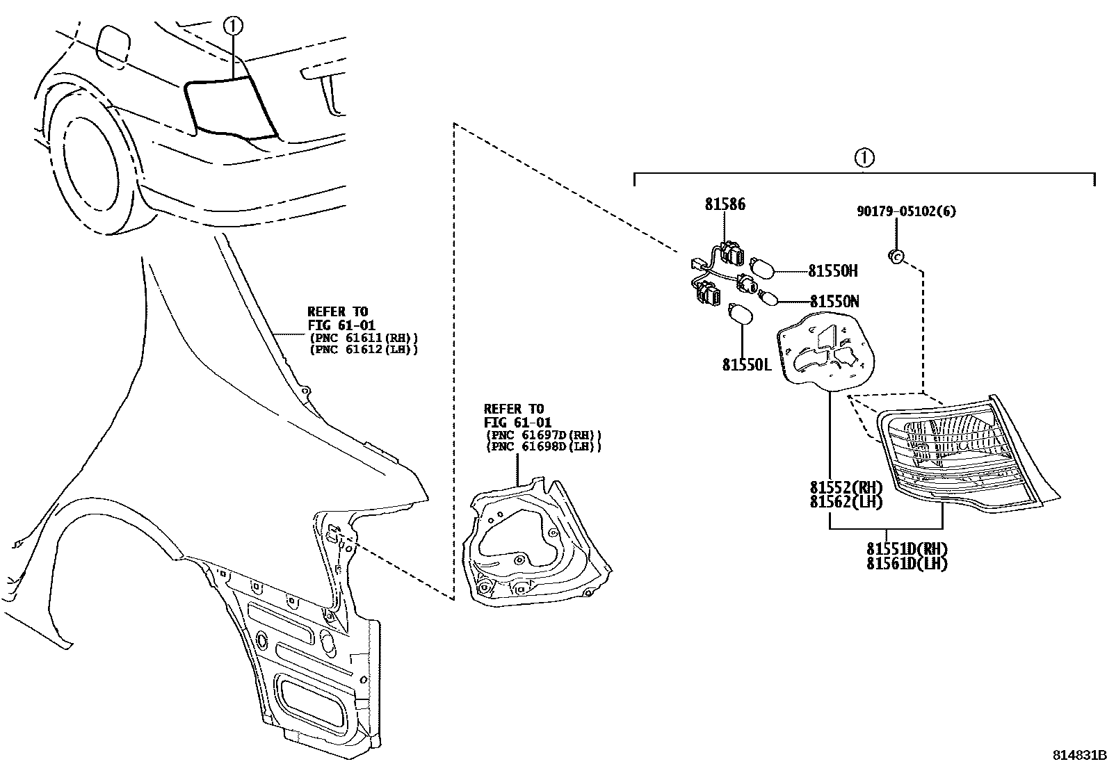 Toyota COROLLA 后组合灯 EPC diagram — 814831B