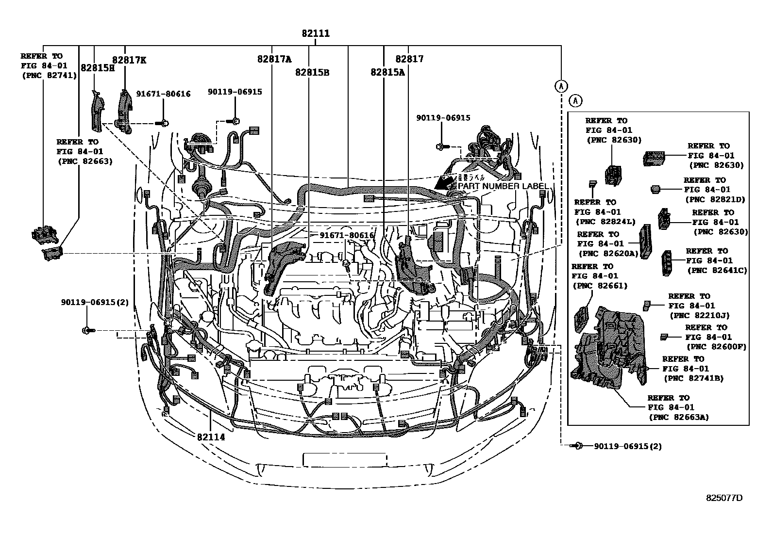 Toyota COROLLA 线束和卡夹 EPC diagram — 825077D