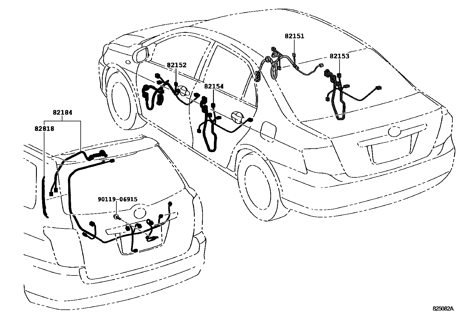 Toyota COROLLA 线束和卡夹 EPC diagram — 825082A