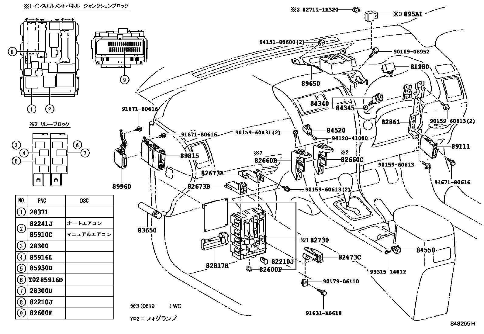 Toyota COROLLA 开关和继电器和ECU EPC diagram — 848265H