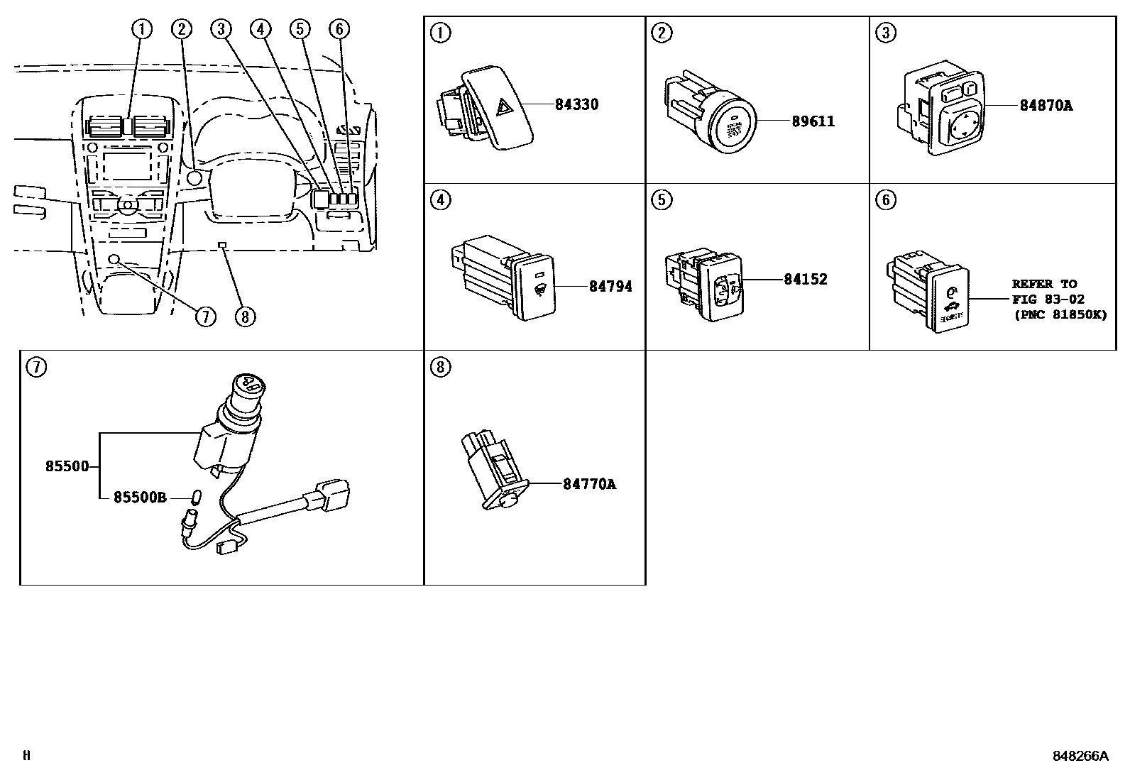 Toyota COROLLA 开关和继电器和ECU EPC diagram — 848266A