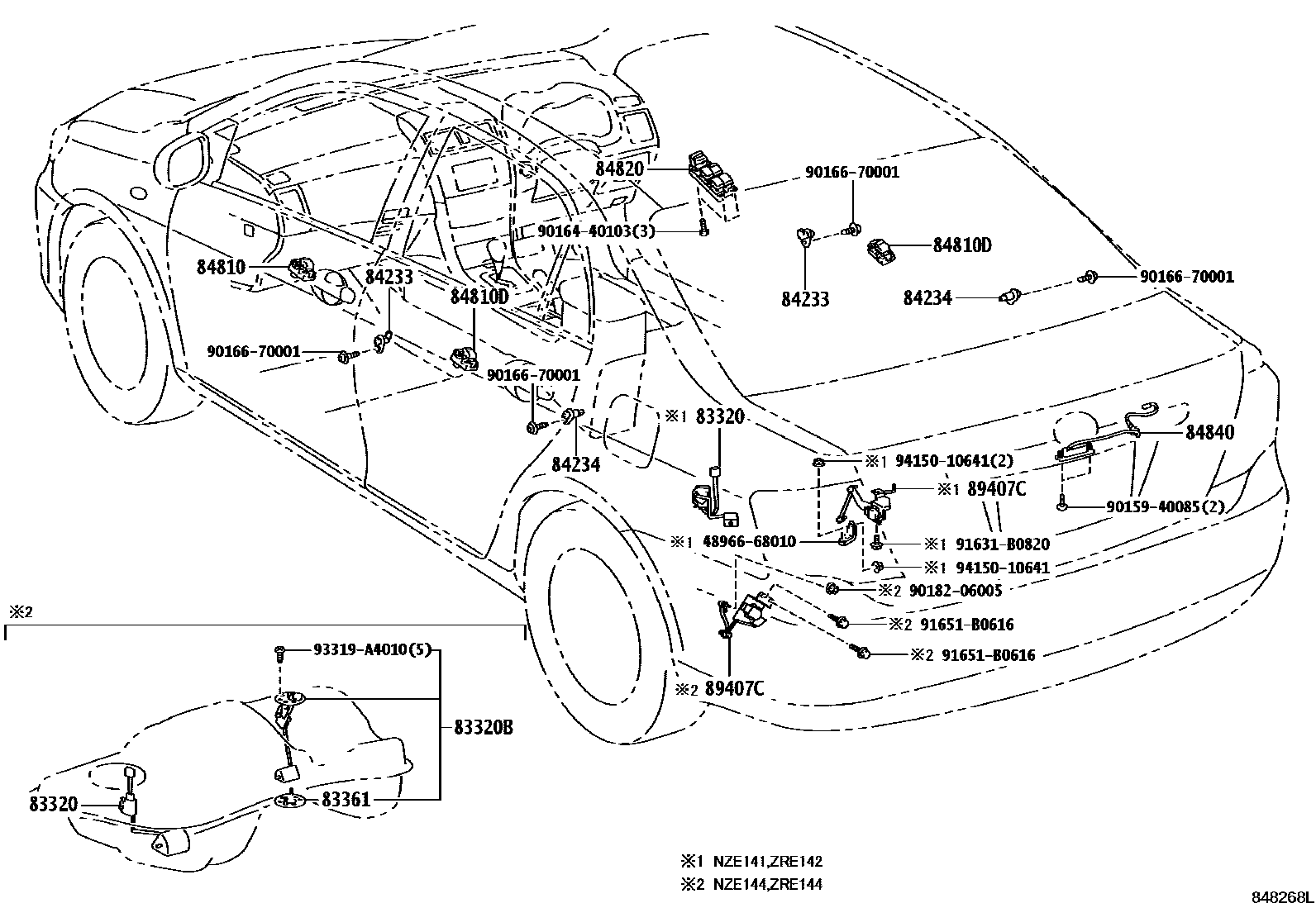Toyota COROLLA 开关和继电器和ECU EPC diagram — 848268L