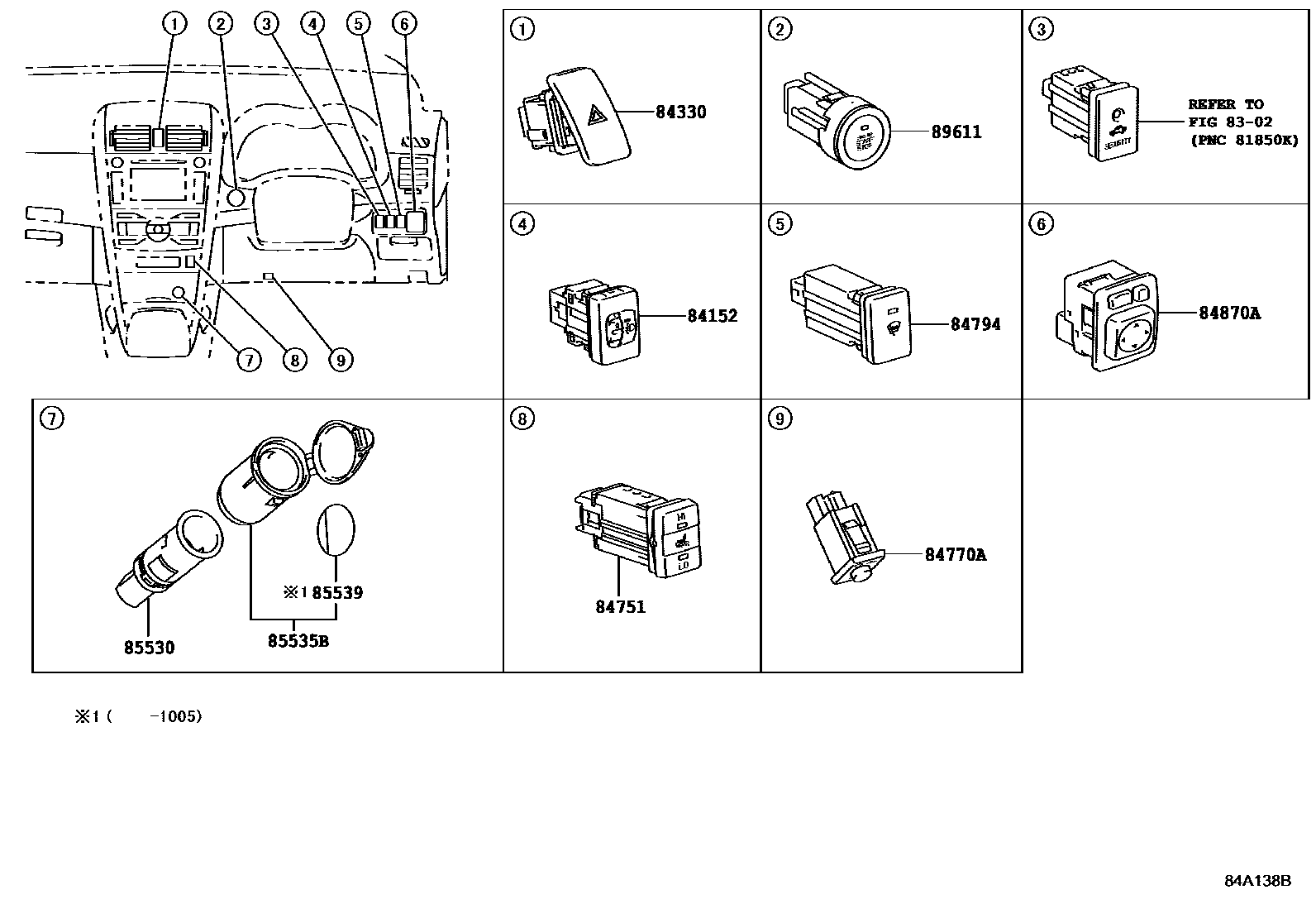 Toyota COROLLA 开关和继电器和ECU EPC diagram — 84A138B
