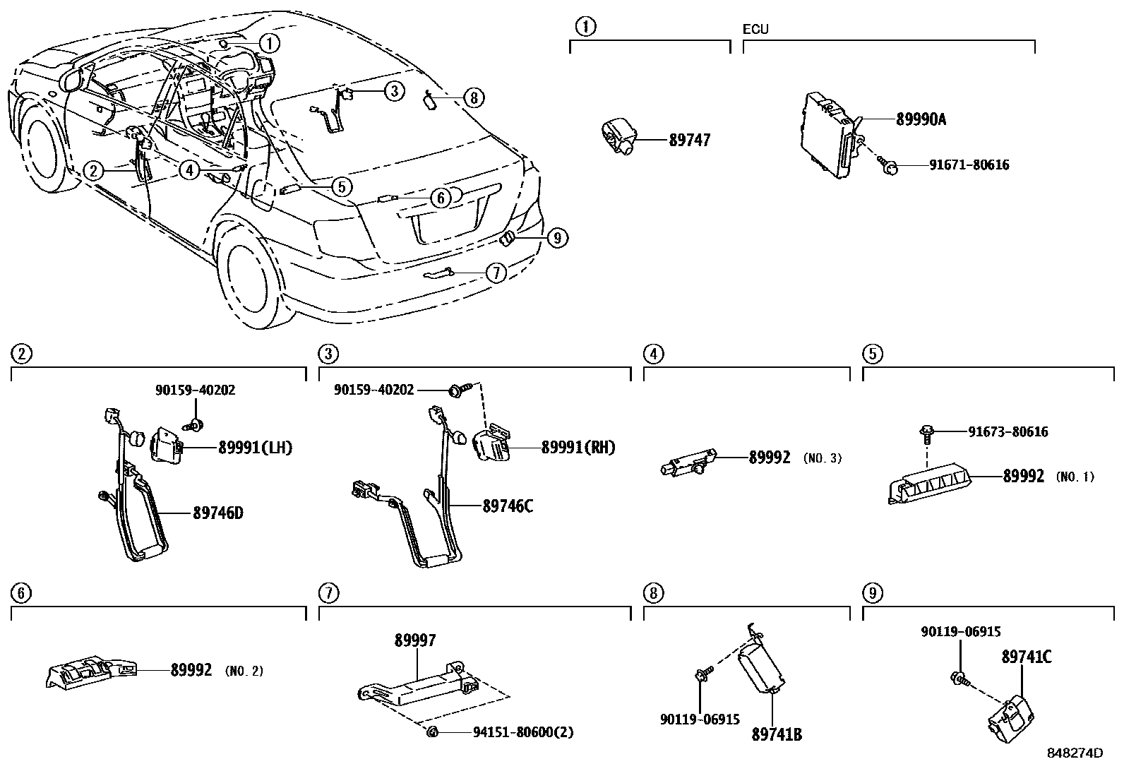 Toyota COROLLA 遥控门锁 EPC diagram — 848274D