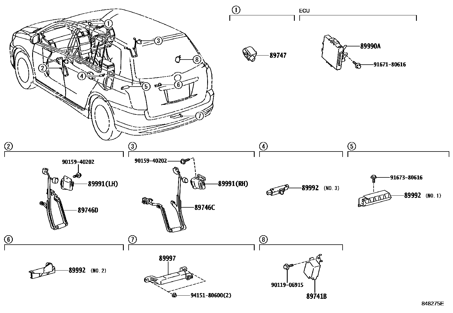 Toyota COROLLA 遥控门锁 EPC diagram — 848275E