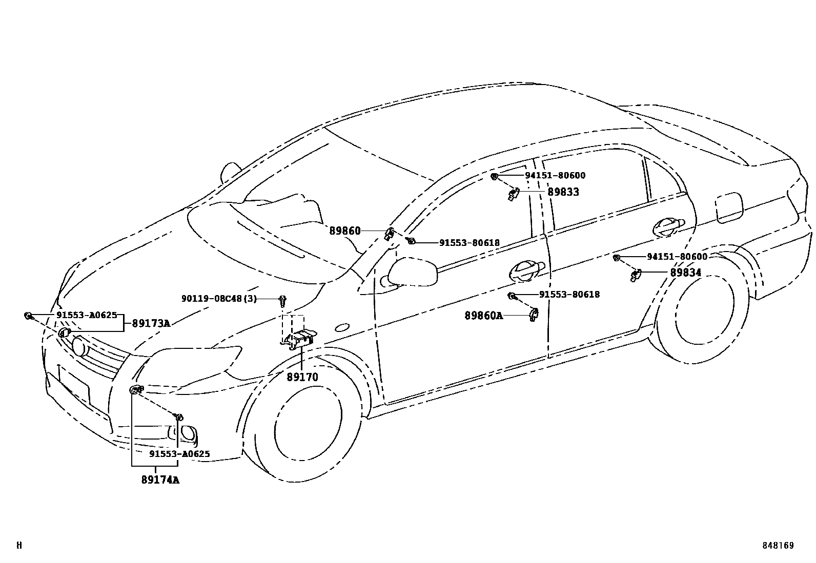 Toyota COROLLA 空气囊 EPC diagram — 848169