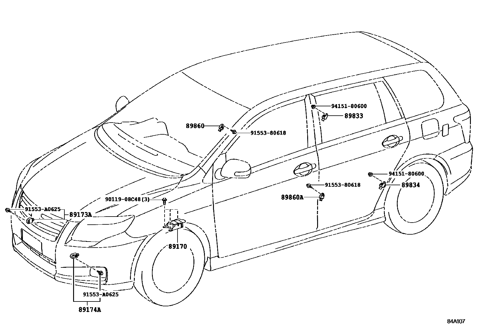 Toyota COROLLA 空气囊 EPC diagram — 84A107
