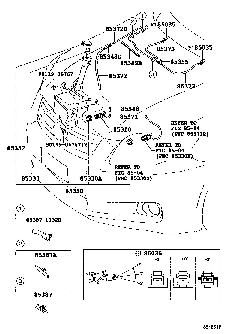 Toyota COROLLA 挡风玻璃清洗器 EPC diagram — 851831F