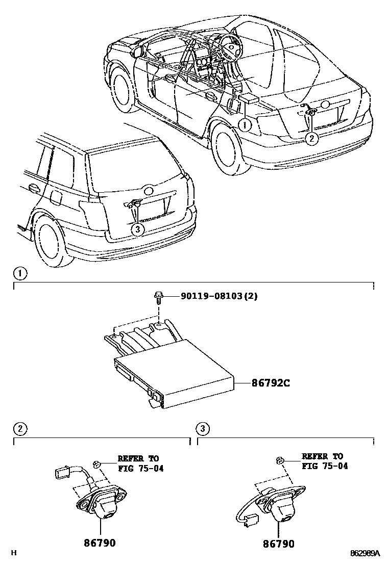 Toyota COROLLA 倒车影像和摄像头 EPC diagram — 862989A