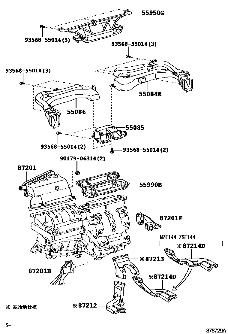 Toyota COROLLA 暖风和空调系统 - 控制器和风管 EPC diagram — 878729A