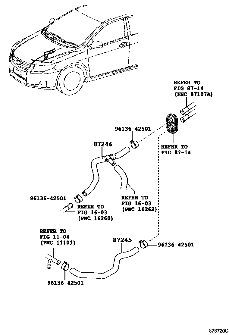 Toyota COROLLA 暖风和空调系统 - 水管 EPC diagram — 878720C