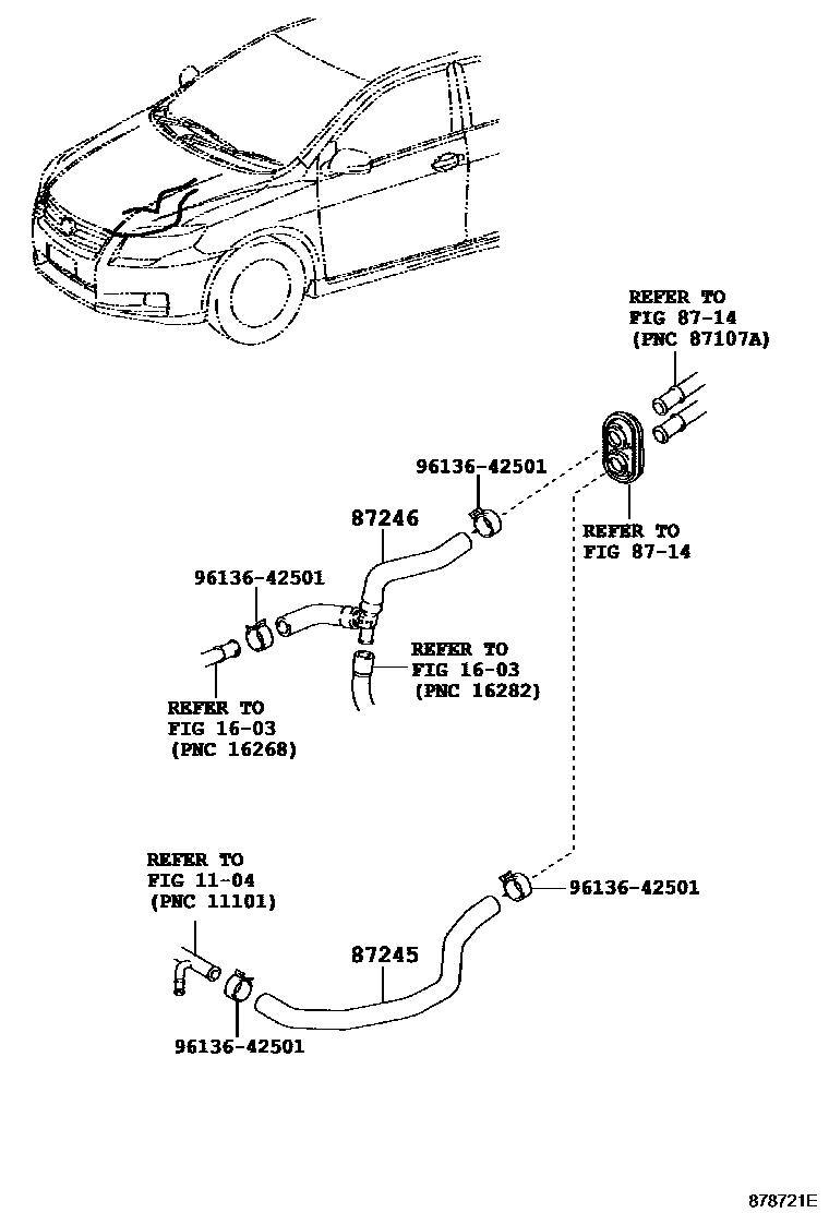 Toyota COROLLA 暖风和空调系统 - 水管 EPC diagram — 878721E