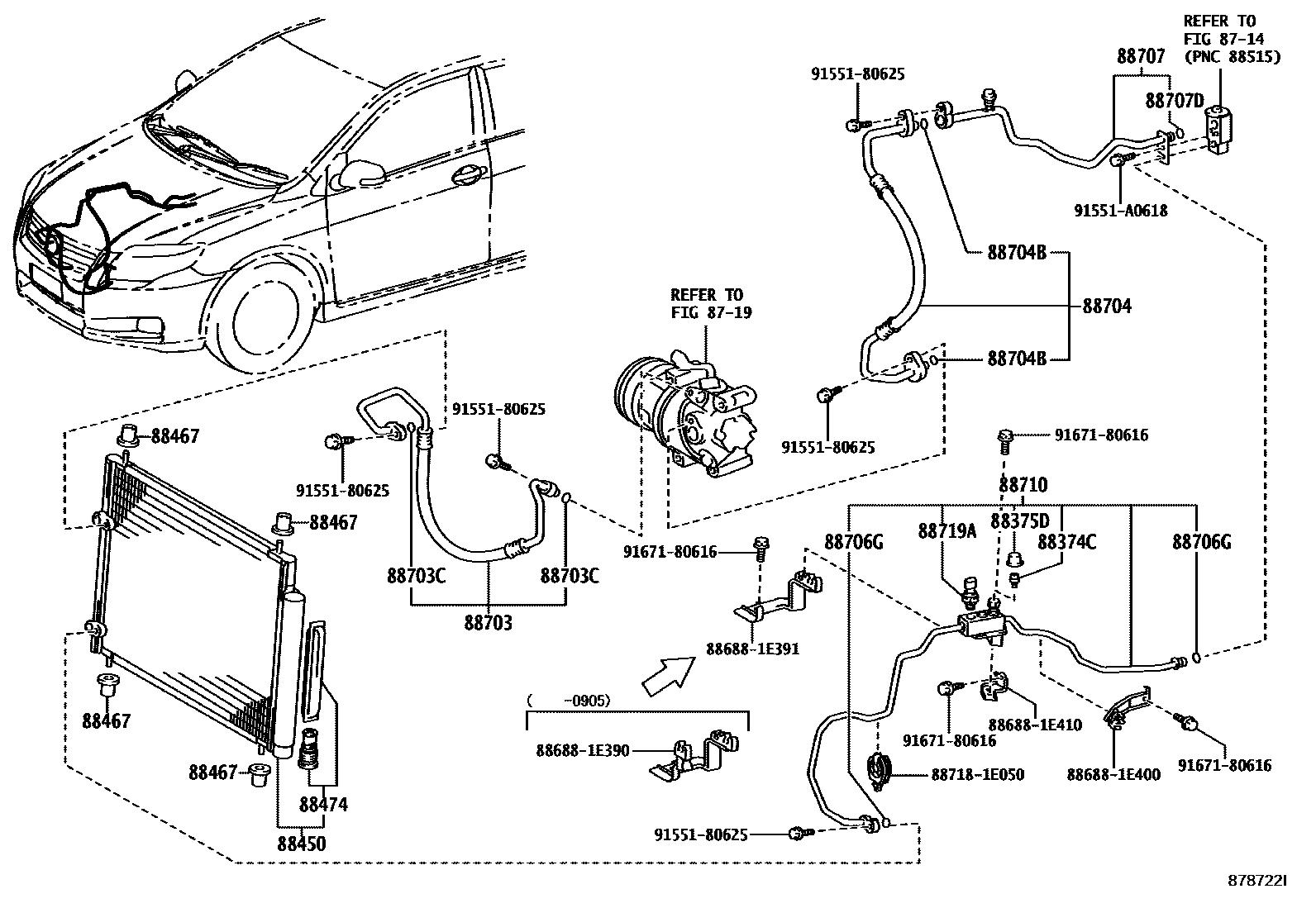 Toyota COROLLA Heating & Air Conditioning - Cooler Piping EPC diagram — 878722I