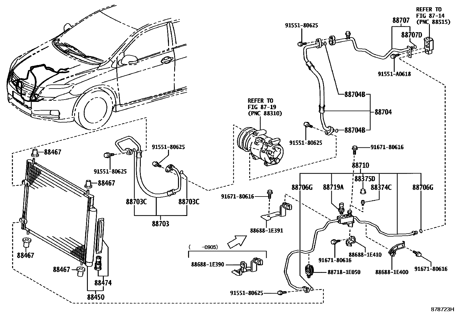 Toyota COROLLA Heating & Air Conditioning - Cooler Piping EPC diagram — 878723H