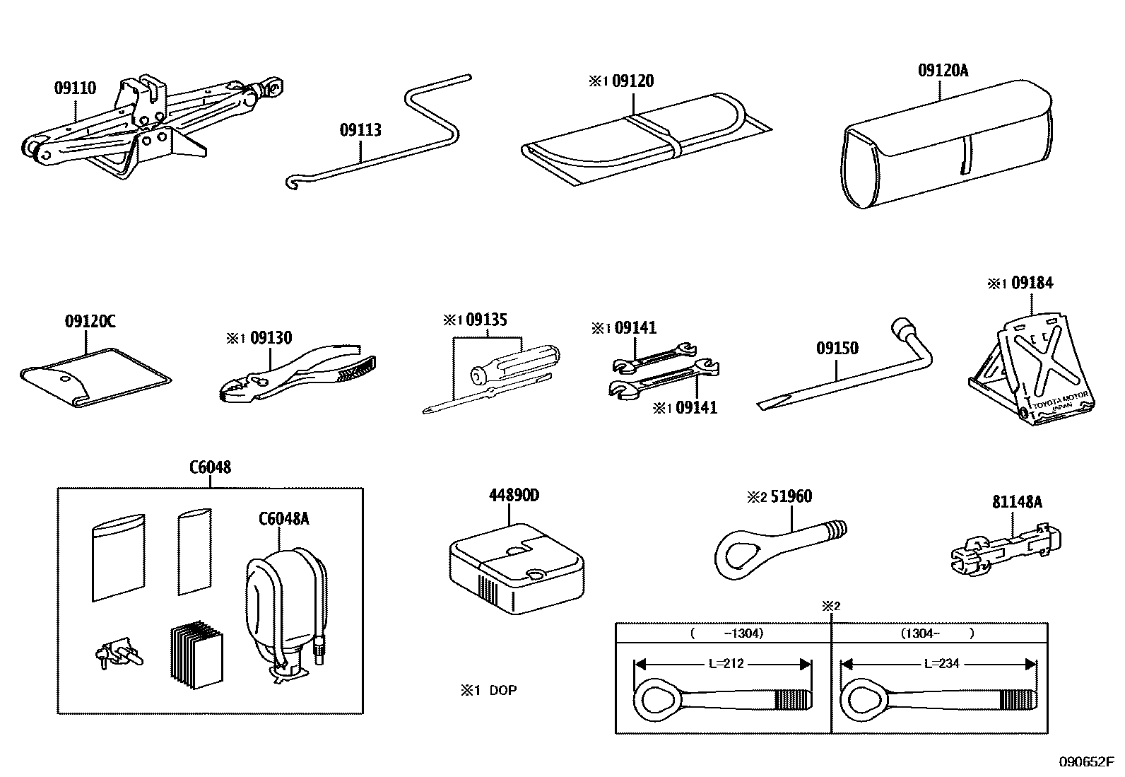 Toyota COROLLA Standard Tools EPC diagram — 090652F