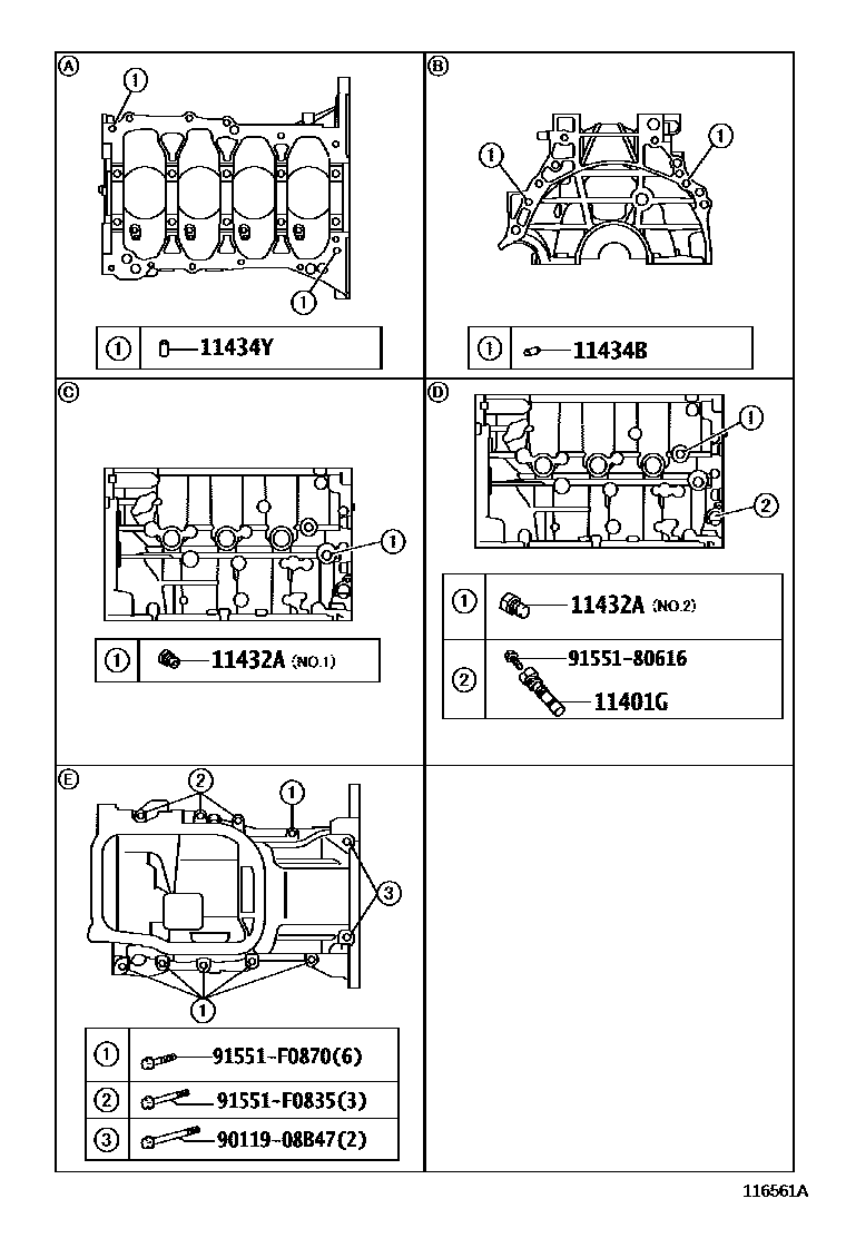 Toyota COROLLA Cylinder Block EPC diagram — 116561A