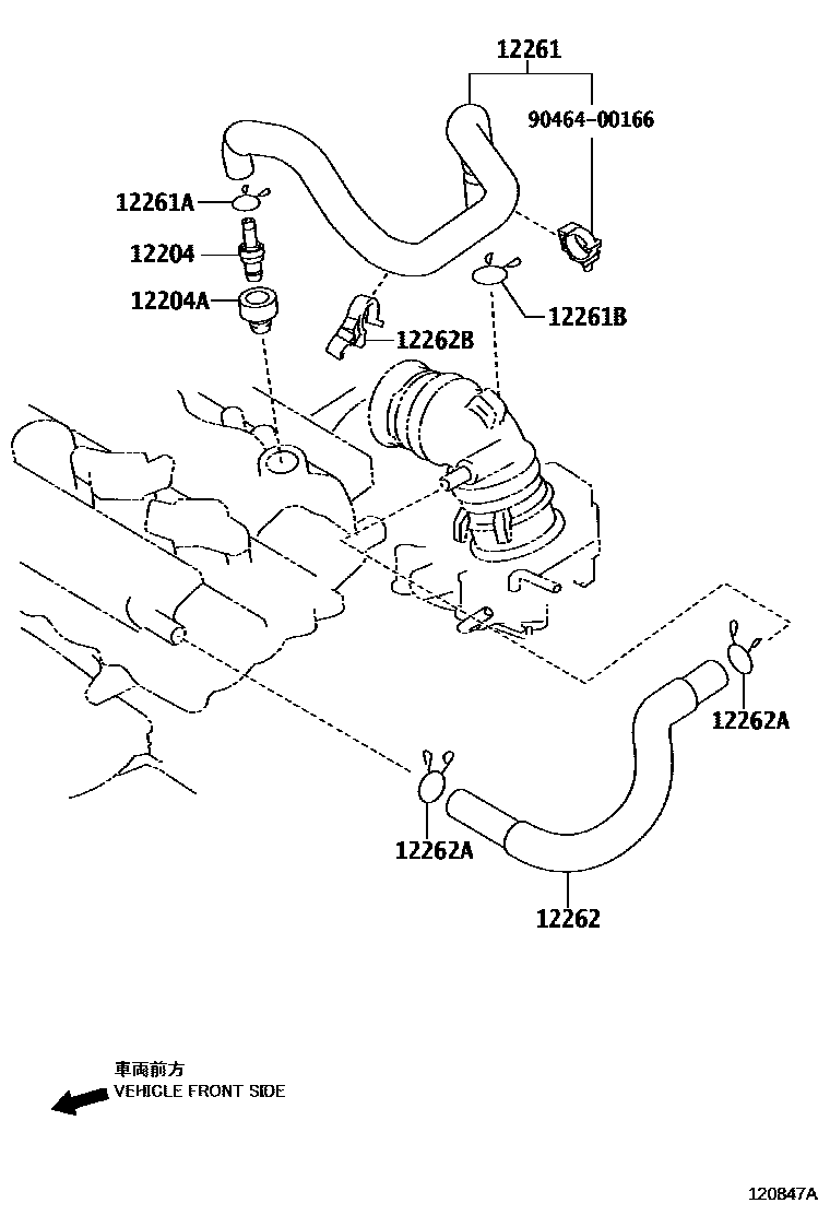 Toyota COROLLA Ventilation Hose EPC diagram — 120847A
